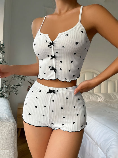 طقم بيجامة نسائي بنقشة قلب