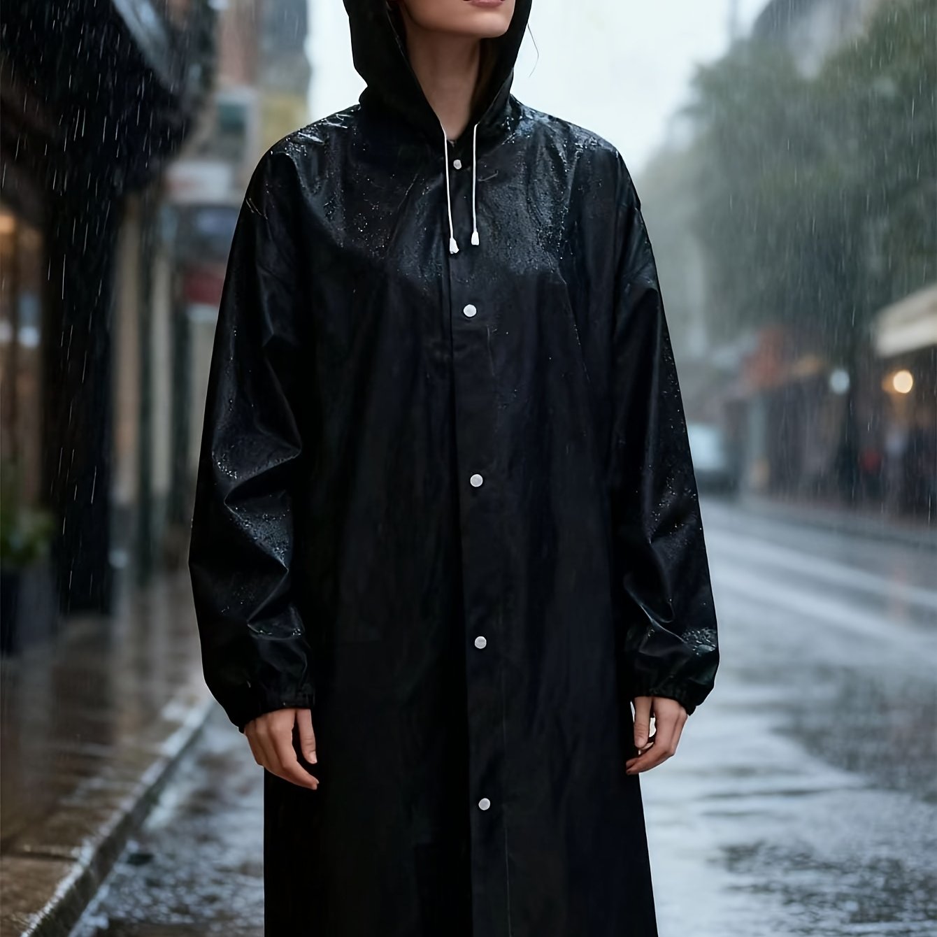 معطف مطر أسود مقاوم للرياح للبالغين
