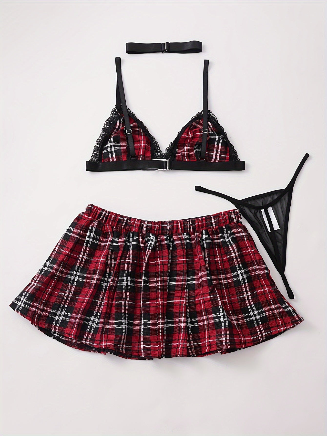 مجموعة لانجري مثير حمراء وسوداء