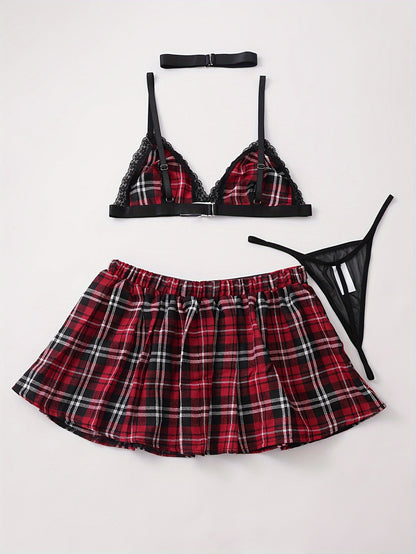 مجموعة لانجري مثير حمراء وسوداء