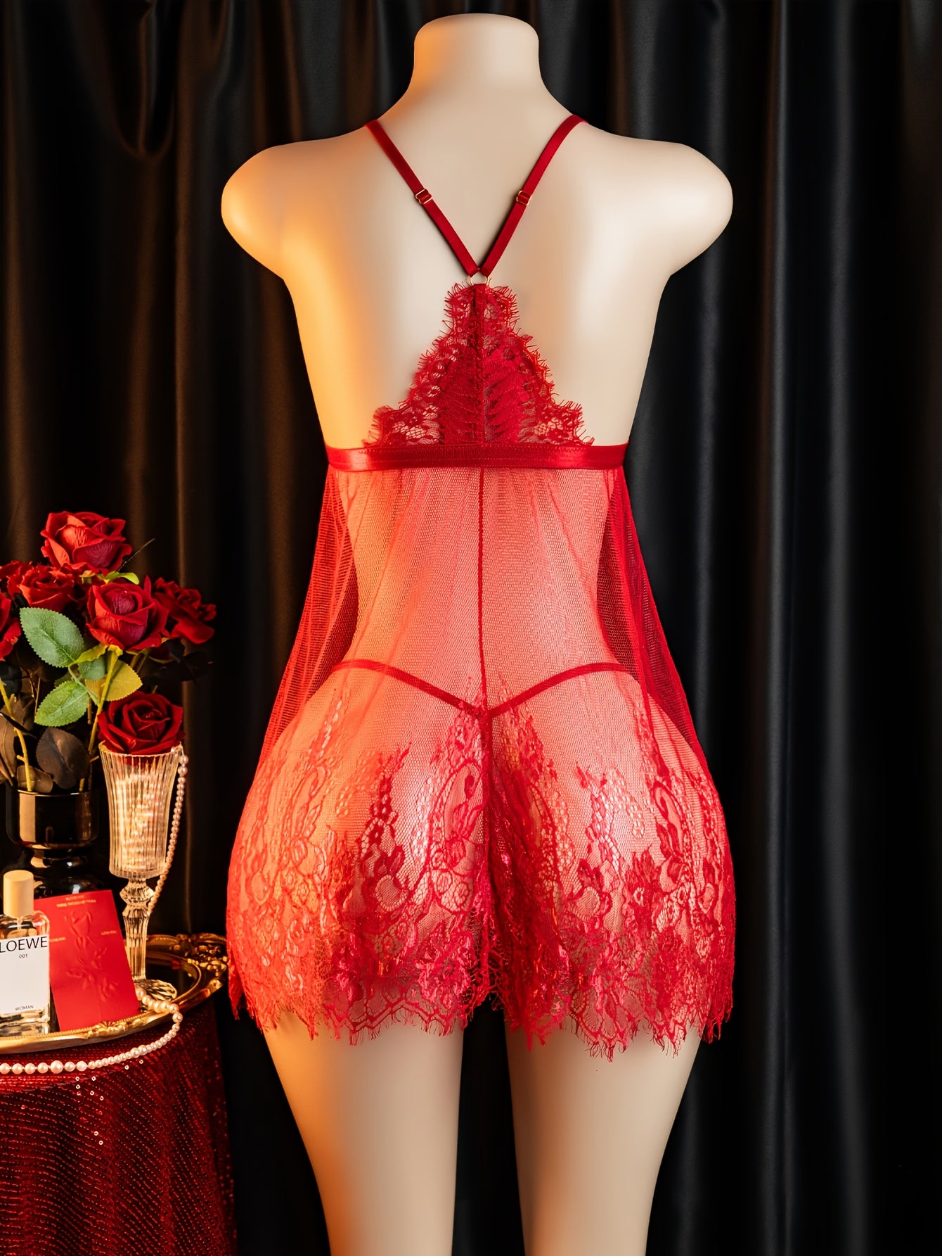 طقم ملابس نوم مثير - أحمر