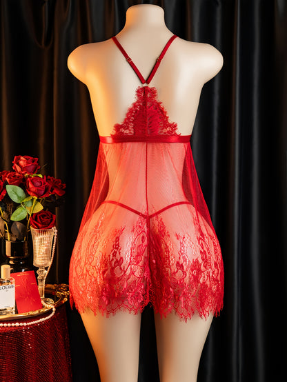 طقم ملابس نوم مثير - أحمر