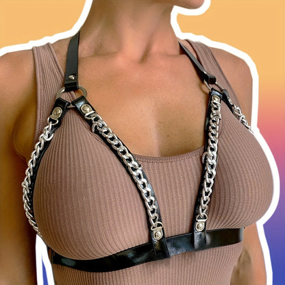 طقم هارنس من الجلد الصناعي للسيدات