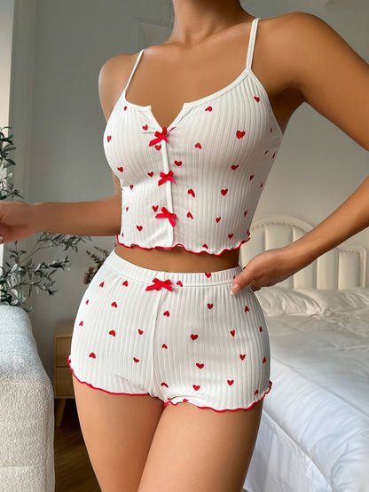 طقم بيجامة نسائي بنقشة قلب