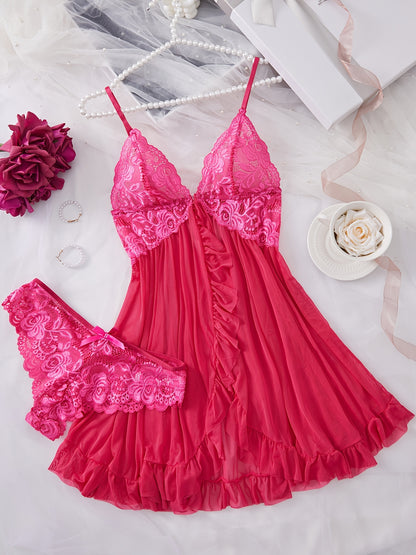 طقم الراحة المنزلي الناعم (كاميسول وشورت بتفاصيل الدانتيل)