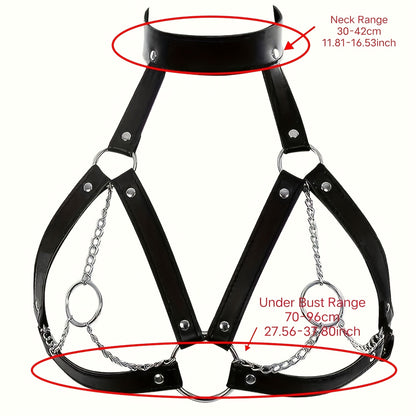 طوق جلدي بسلسلة معدنية