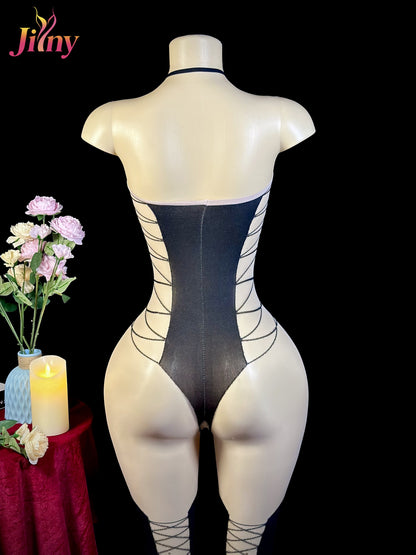 د bodystocking مثير باللون الأسود