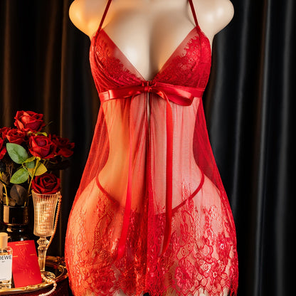 طقم ملابس نوم مثير - أحمر