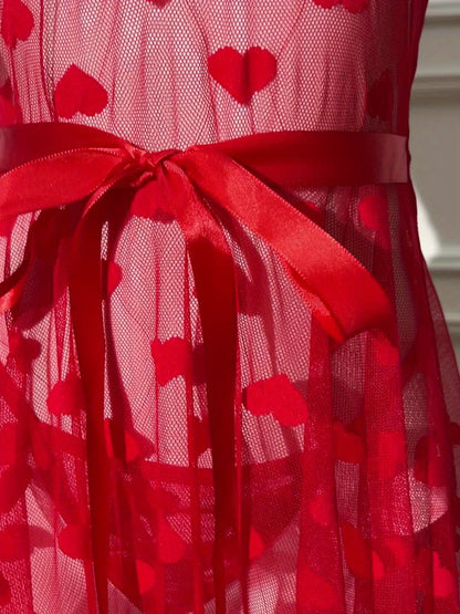 فستان لانجري ضيق مزخرف أحمر