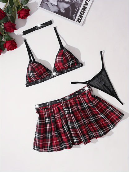 مجموعة لانجري مثير حمراء وسوداء