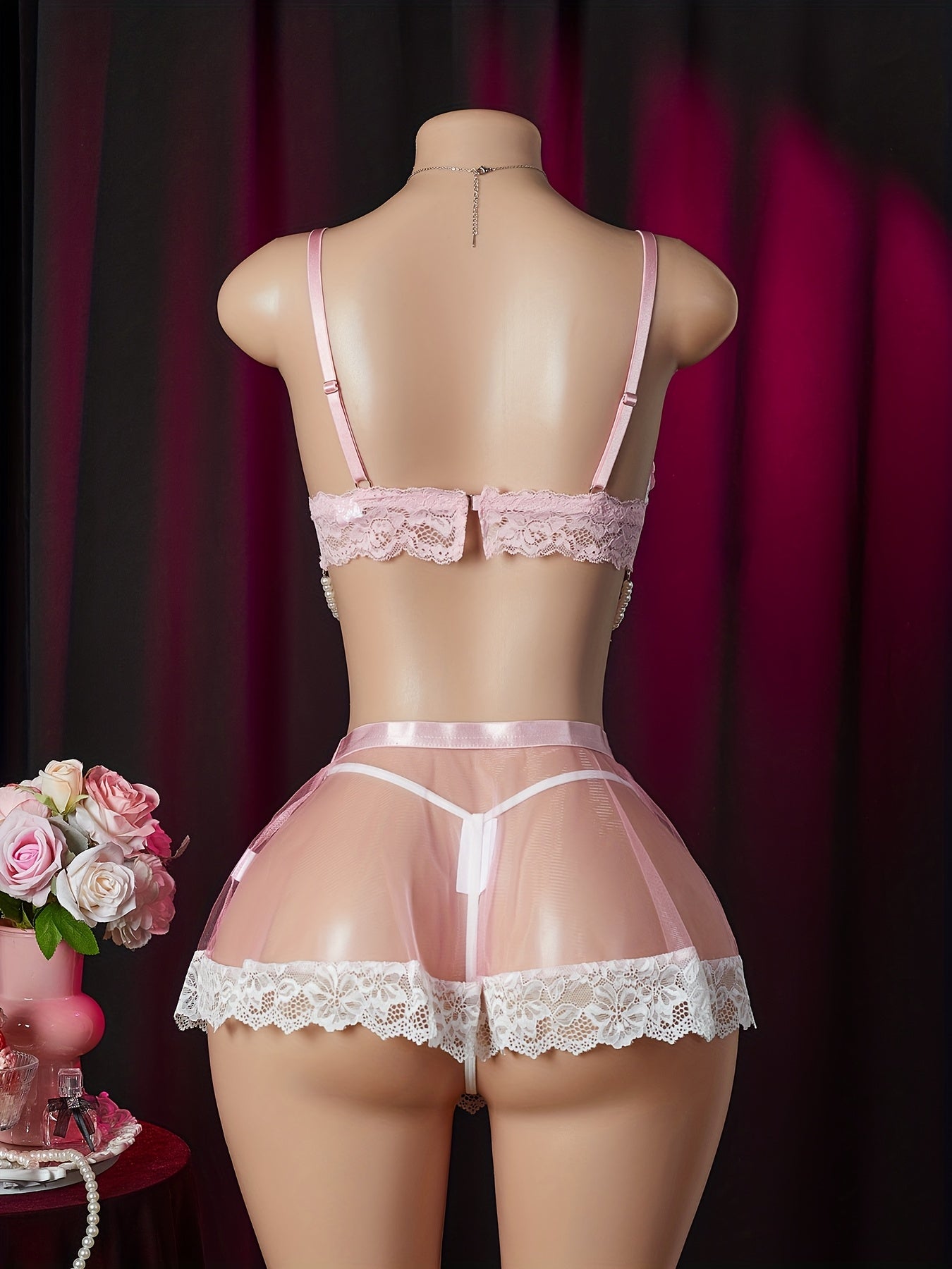 فستان نسائي بكاميسول مثير باللون الوردي