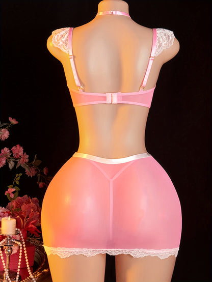 طقم زي تخيلي أنثوي وردي