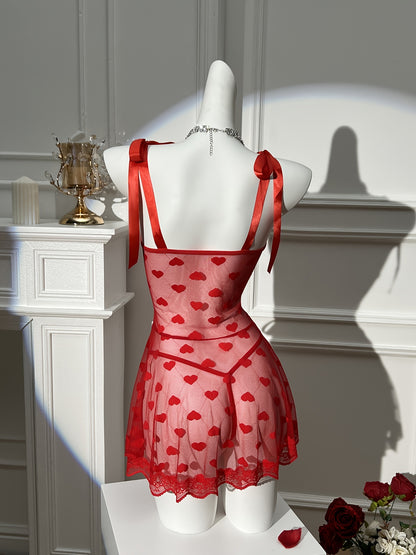 فستان لانجري ضيق مزخرف أحمر