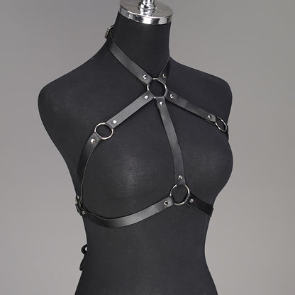 حمالة صدر قفص جلدية نسائية سوداء