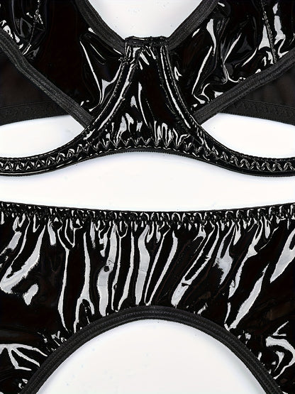 طقم لانجري جلد PU أنيق