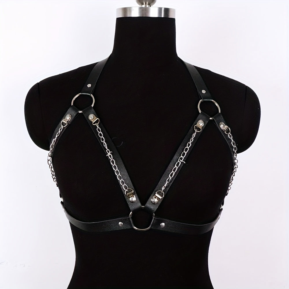 طقم هارنس من الجلد الصناعي للسيدات