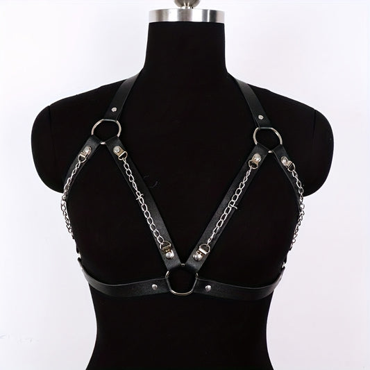 طقم هارنس من الجلد الصناعي للسيدات