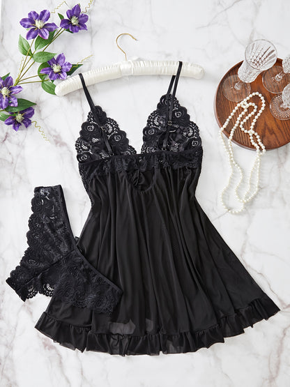 طقم الراحة المنزلي الناعم (كاميسول وشورت بتفاصيل الدانتيل)