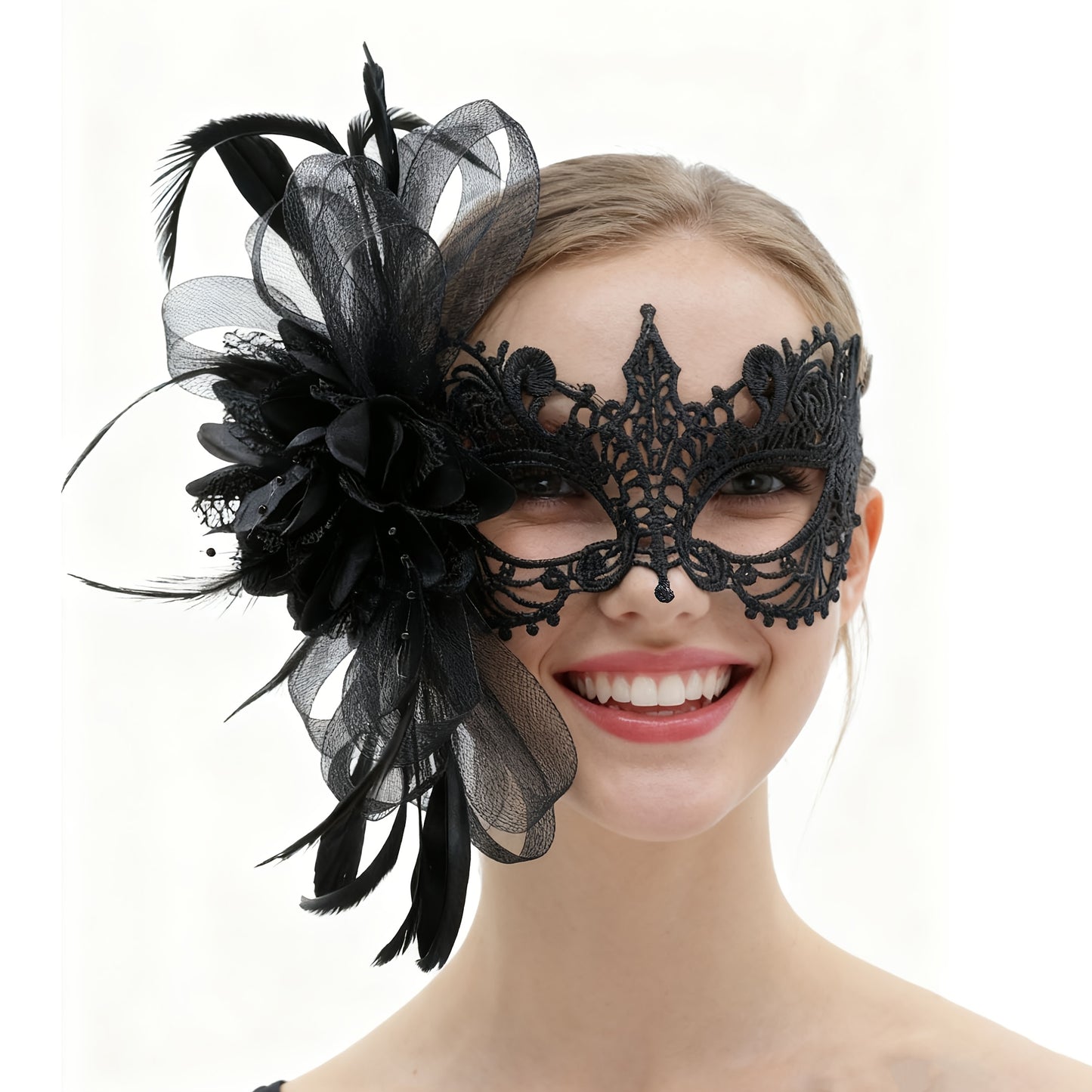 قناع نسائي غوثيك أنيق مزخرف بالريش