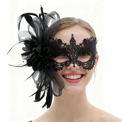 قناع نسائي غوثيك أنيق مزخرف بالريش