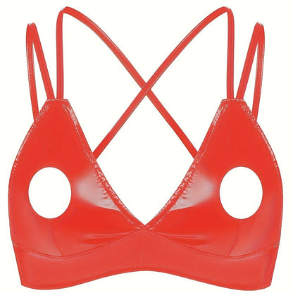 توب كاميسول جلد PU أسود للنساء