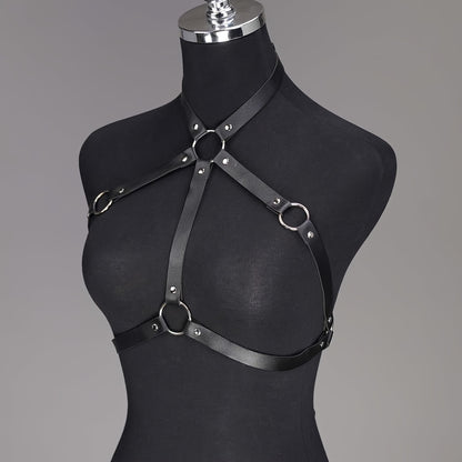 حمالة صدر قفص جلدية نسائية سوداء