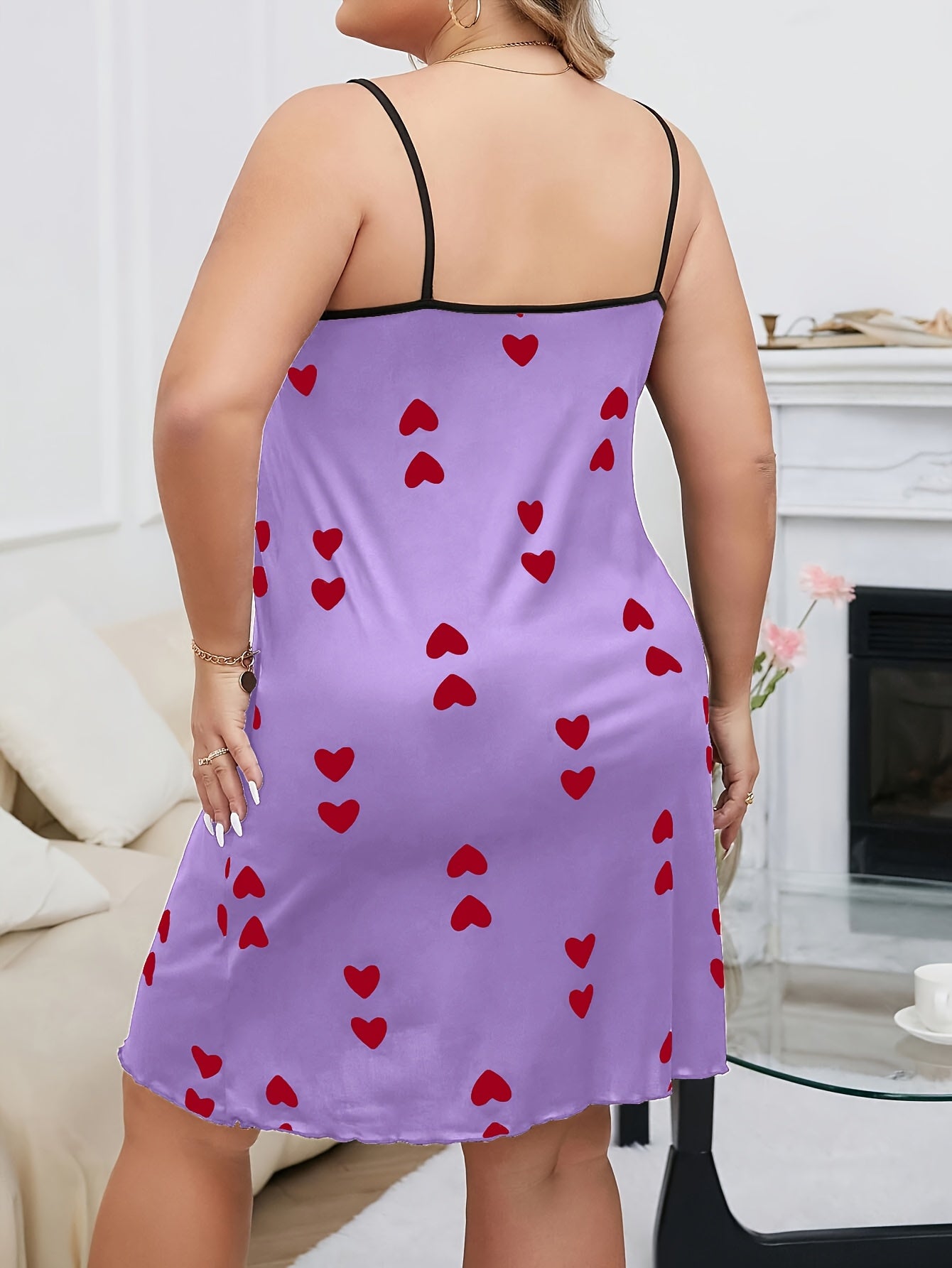 فستان نوم نسائي مطبوع قلب كرتوني