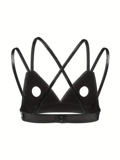 توب كاميسول جلد PU أسود للنساء