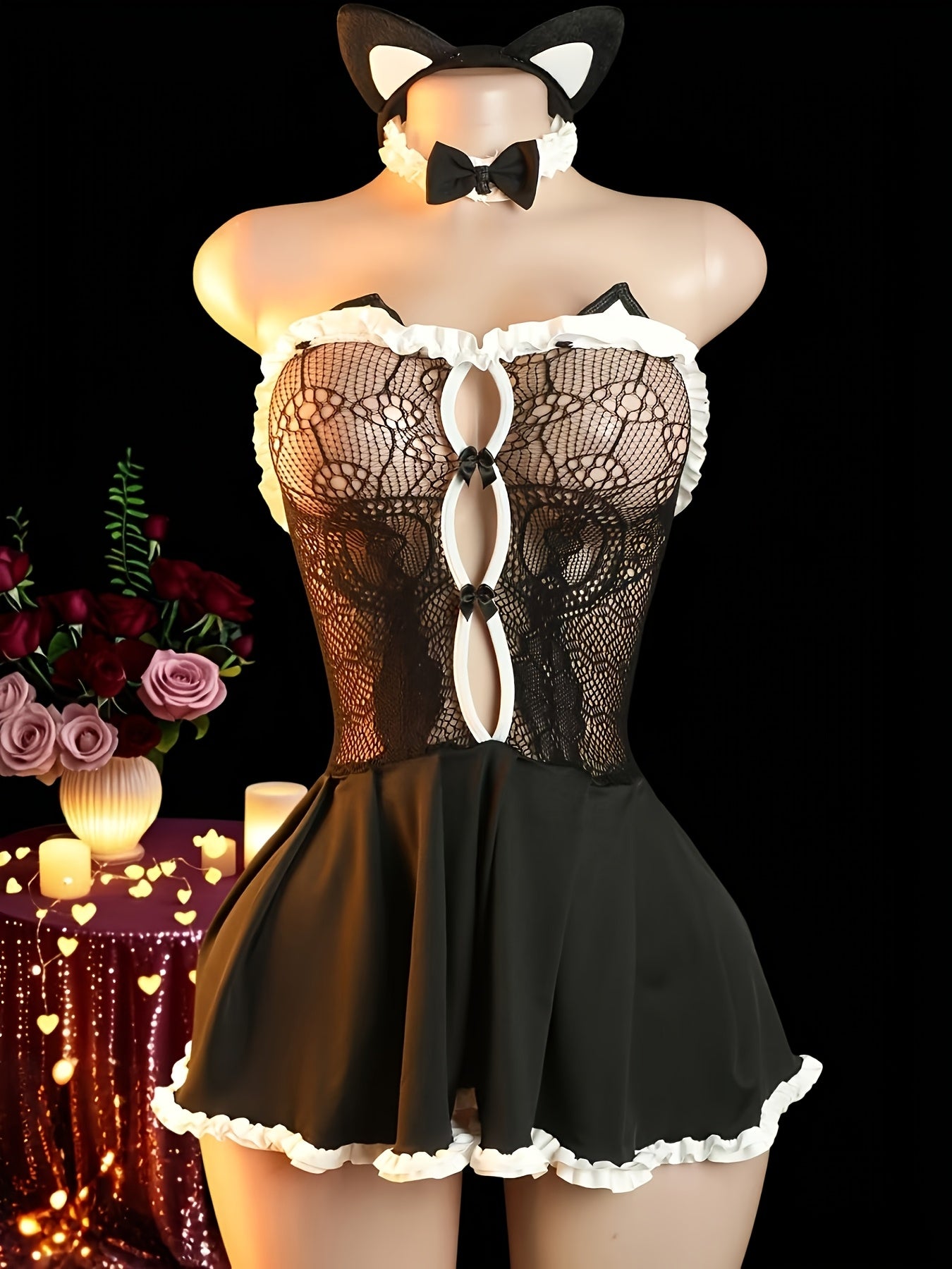 طقم ملابس داخلية مثير مع آذان قطة