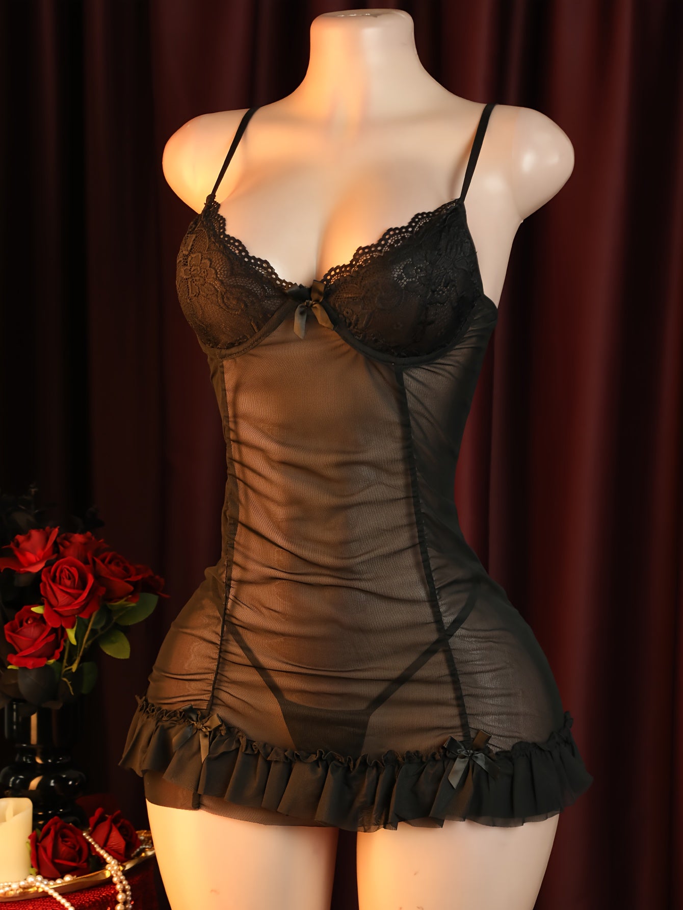 طقم لانجري نسائي أنيق وردي