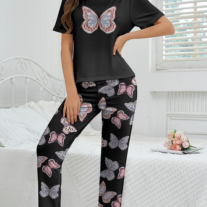 طقم بيجاما نسائي بطباعة فراشة