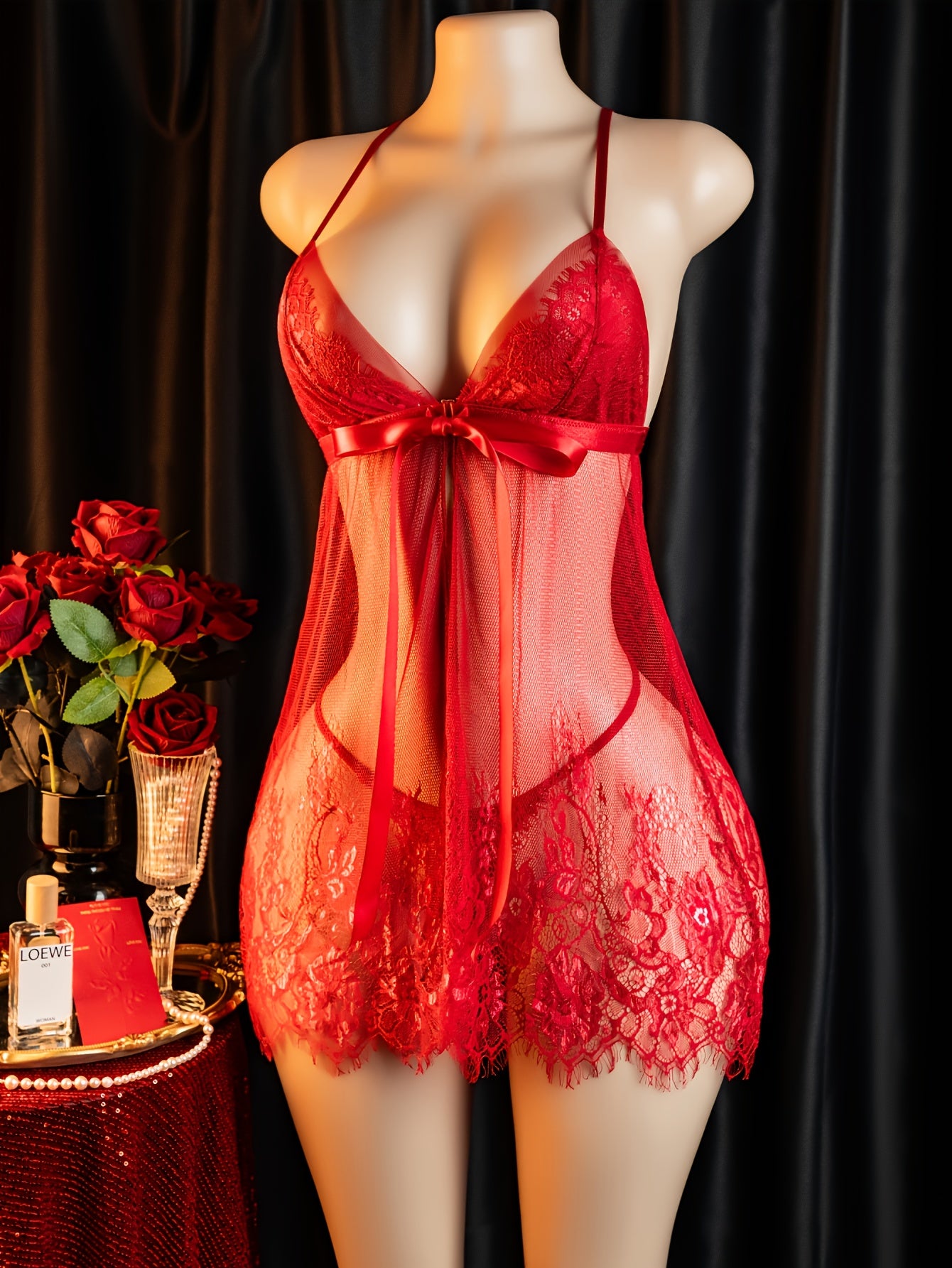 طقم ملابس نوم مثير - أحمر