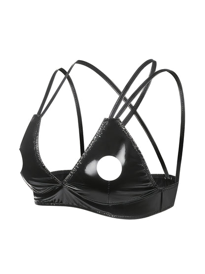 توب كاميسول جلد PU أسود للنساء