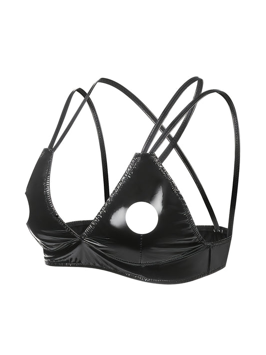 توب كاميسول جلد PU أسود للنساء