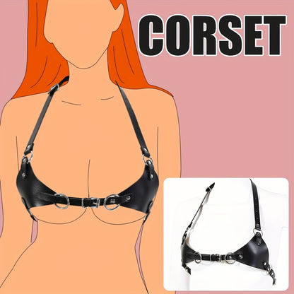 كورسيه لنجري - جلد صناعي أسود