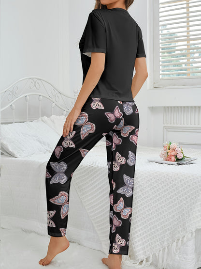 طقم بيجاما نسائي بطباعة فراشة