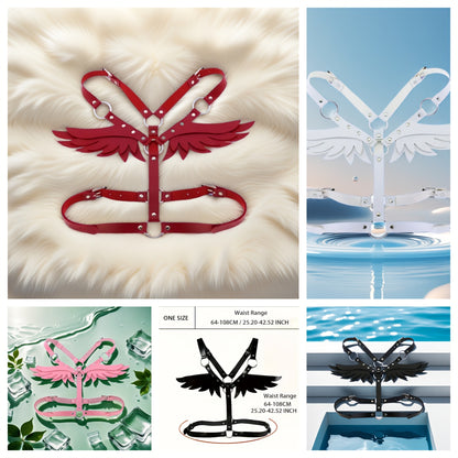 حزام بأجنحة ملاك أسود/أبيض/وردي/أحمر