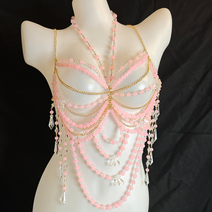 كورسيه يدوي من الخرز الوردي