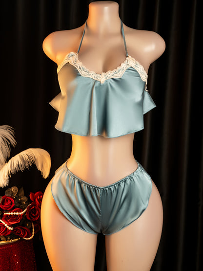 طقم لانجري أنيق بلون أزرق طاووس