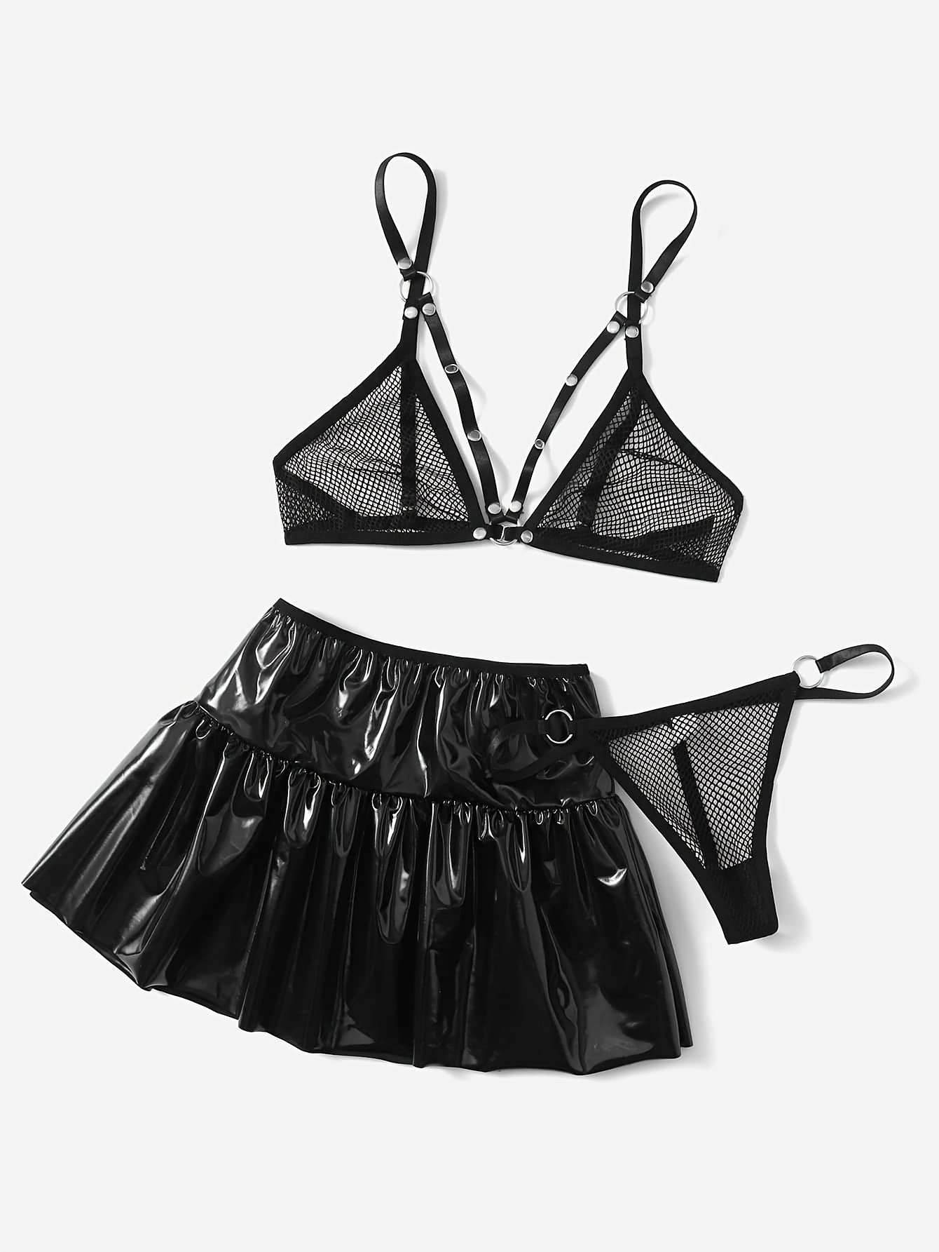 مجموعة ثلاث قطع من لباس النوم الشفاف