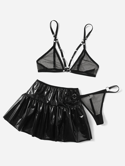 مجموعة ثلاث قطع من لباس النوم الشفاف