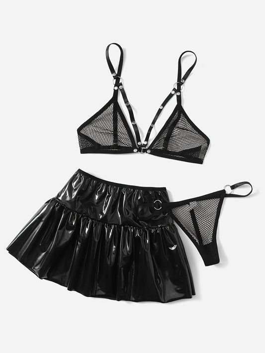 مجموعة ثلاث قطع من لباس النوم الشفاف