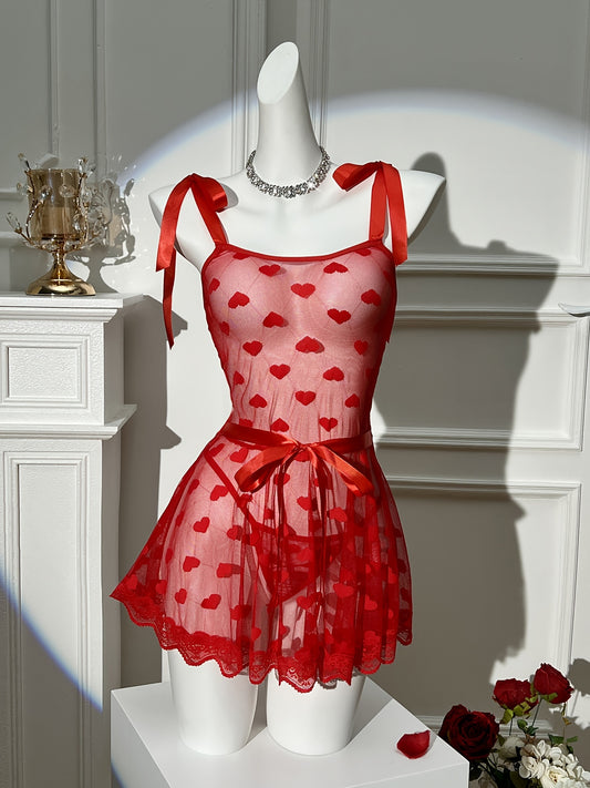 فستان لانجري ضيق مزخرف أحمر