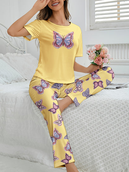 طقم بيجاما نسائي بطباعة فراشة