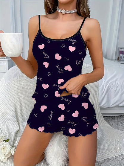 طقم بيجاما نسائي مزين بقلب