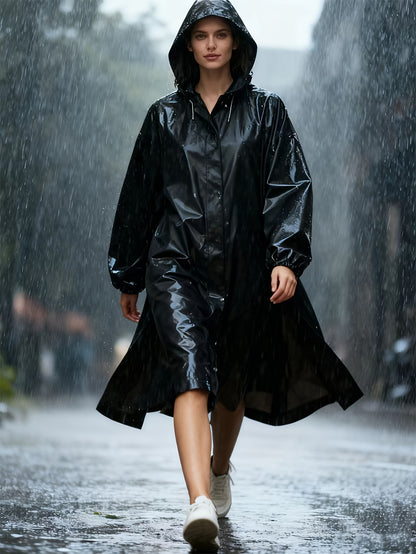 معطف مطر أسود مقاوم للرياح للبالغين