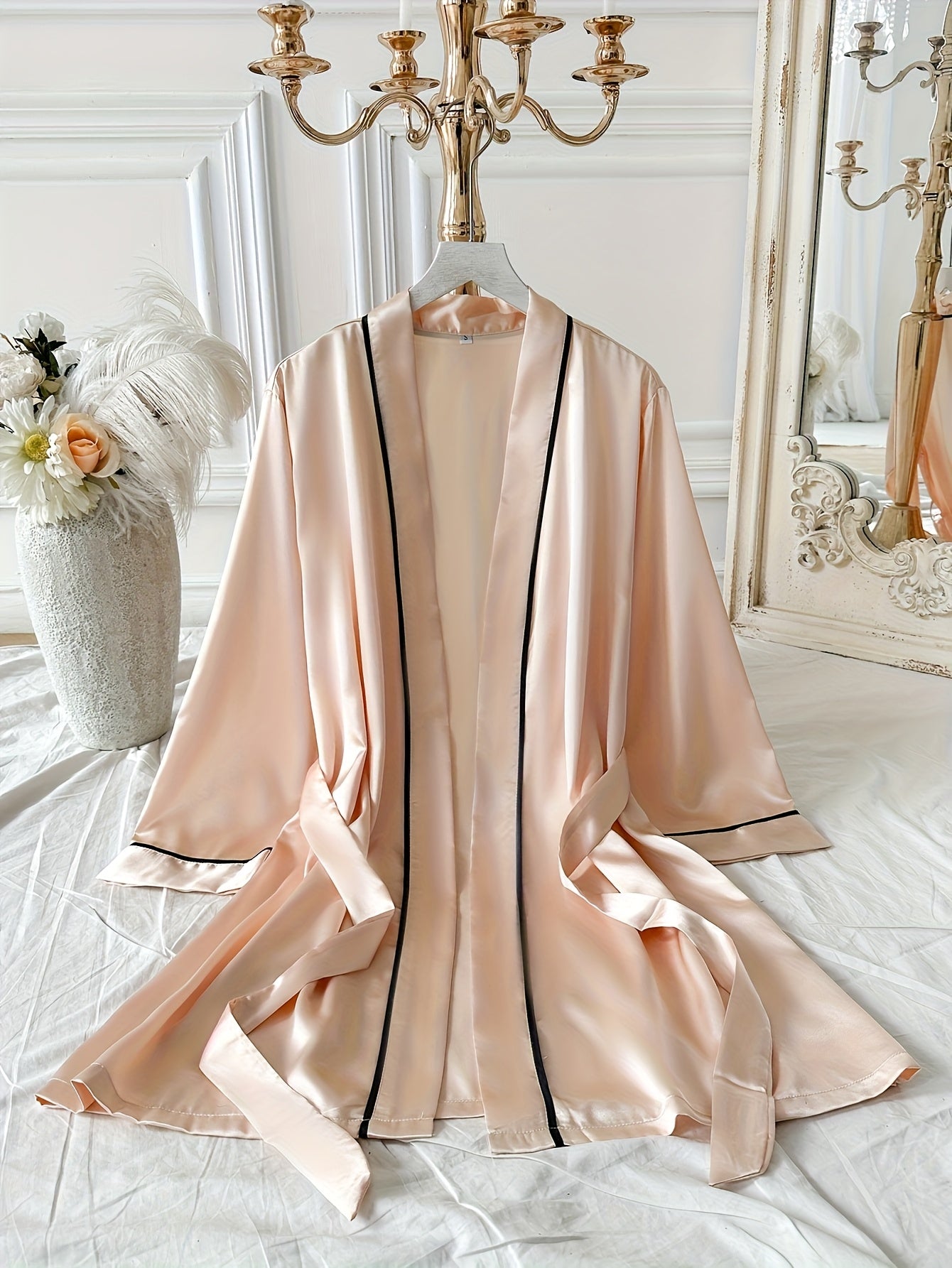 روب ساتان نسائي أنيق وردي