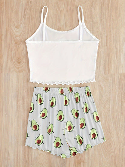 طقم بيجامة للنساء بطبعة أفوكادو