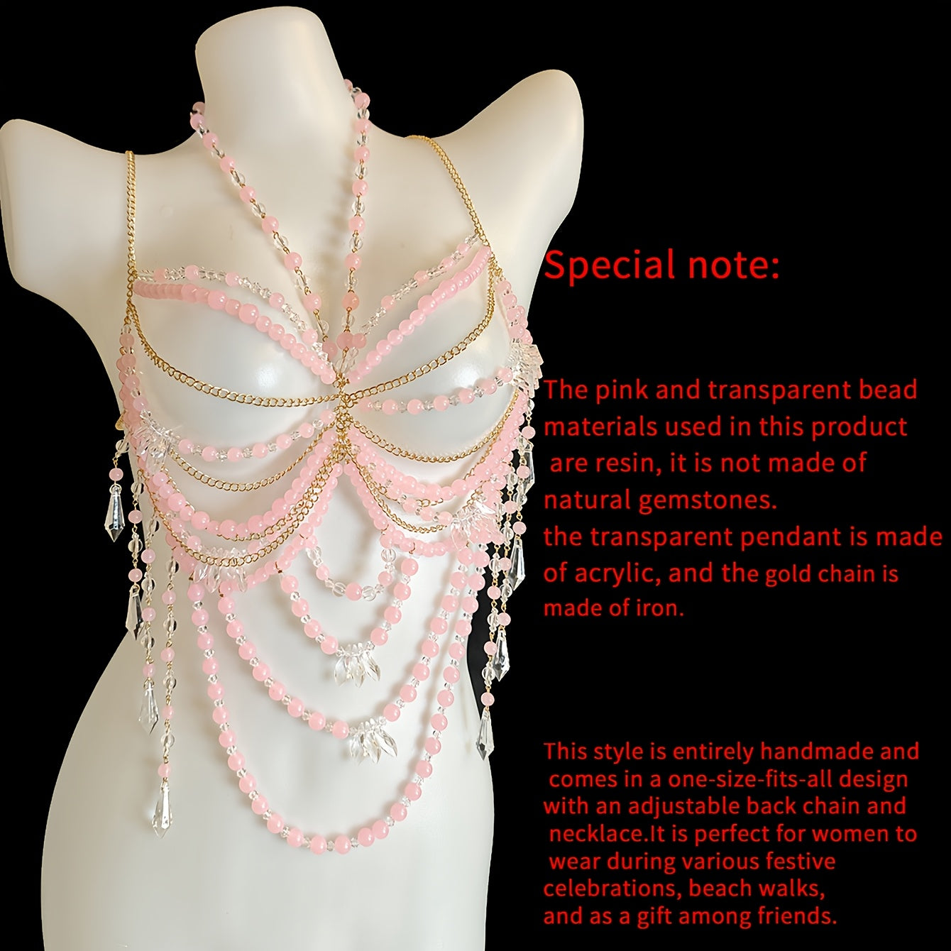 كورسيه يدوي من الخرز الوردي