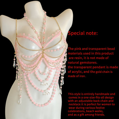 كورسيه يدوي من الخرز الوردي